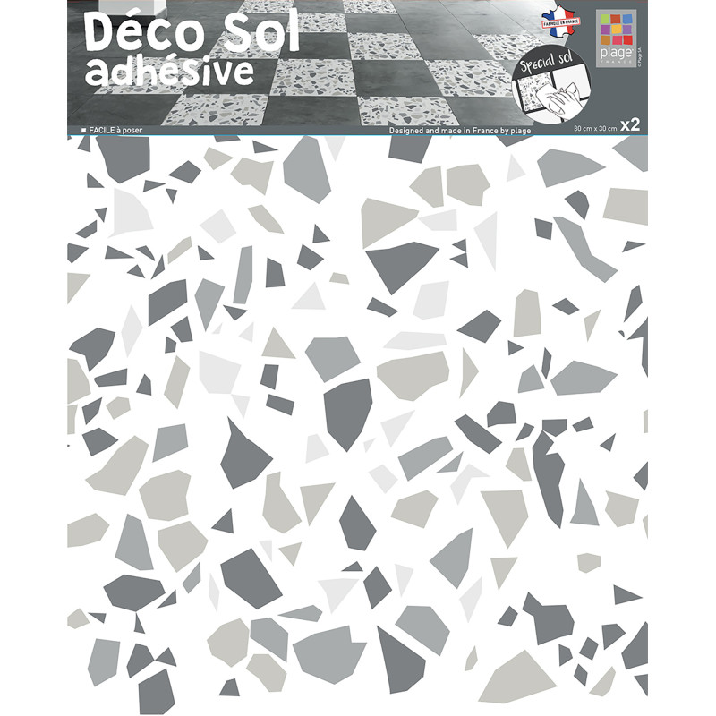 Sticker de sol Terrazzo gris 30 x 30 cm 2 pièces