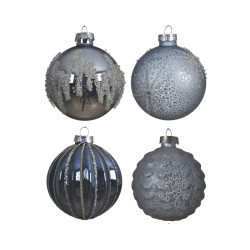 Boule de Noël pailletée bleue et argentée Ø 8 cm DECORIS