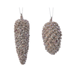 Pomme de pin pailletée champagne à suspendre DECORIS

