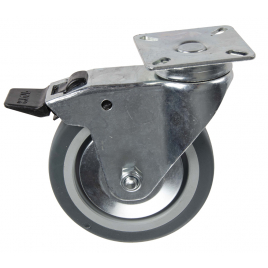 Roulette pivotante en thermo plastique avec frein et pare-fils Ø 100 mm