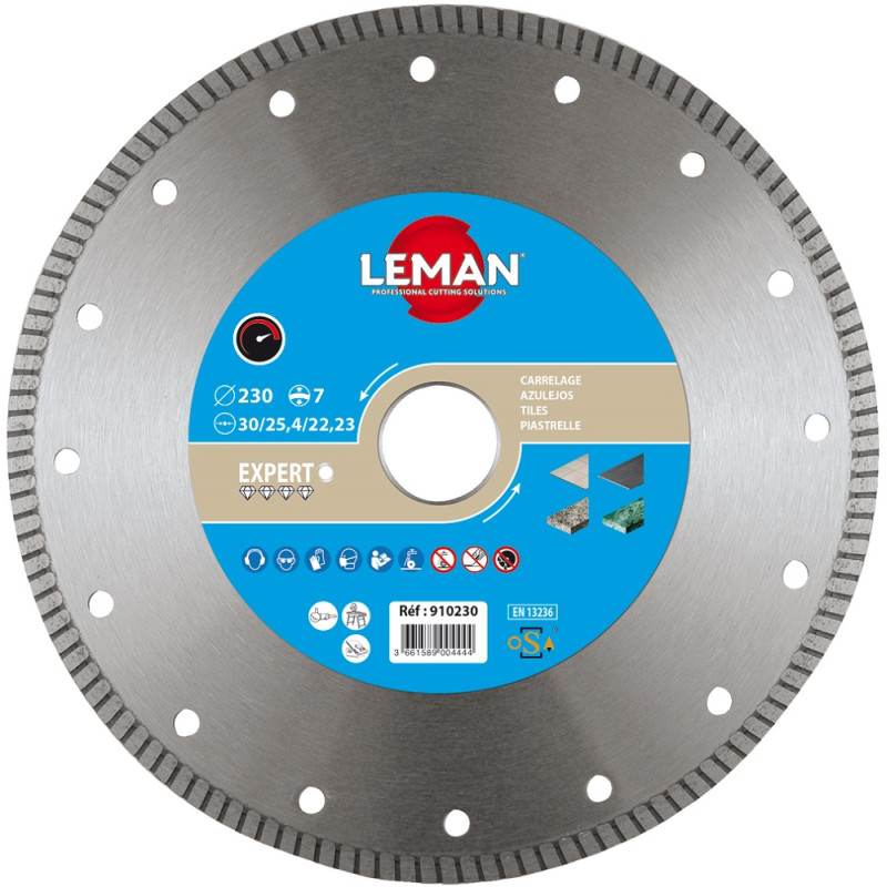 Disque diamant à jante continue pour grès cérame 200 x 30 x 7 mm LEMAN