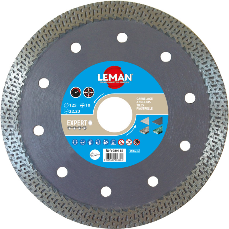 Disque diamant à jante continue 115 x 22,23 x 10 mm LEMAN