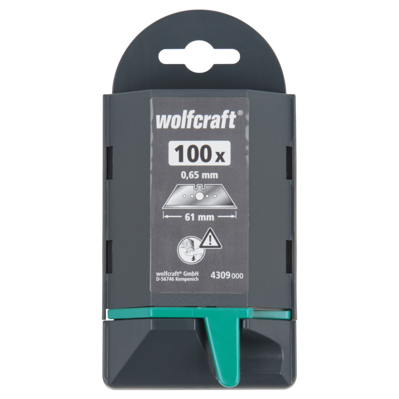 Lames trapézoïdales pour cutter 61 x 0,65 mm – Pack de 100 | WOLFCRAFT Lames trapézoïdales pour cutter 61 x 0,65 mm – Pack de 100 | WOLFCRAFT