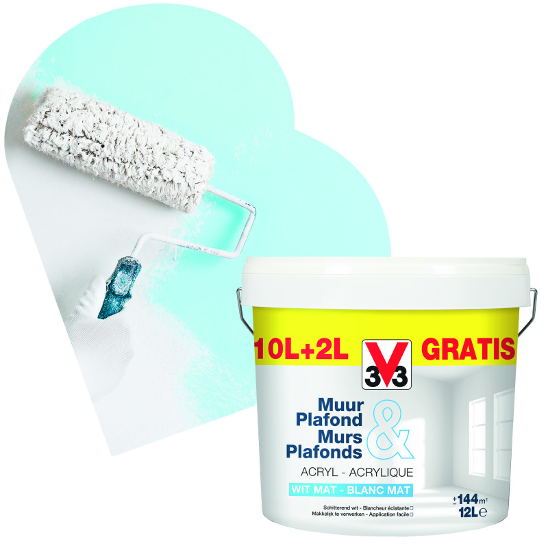 Peinture pour murs et plafonds blanc mat 12 L V33