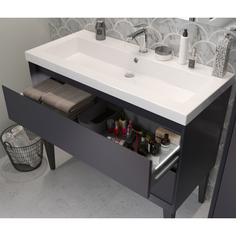 Meuble sous-lavabo Delta Erebor avec 2 tiroirs 80 cm Bleu de Prusse mat ALLIBERT