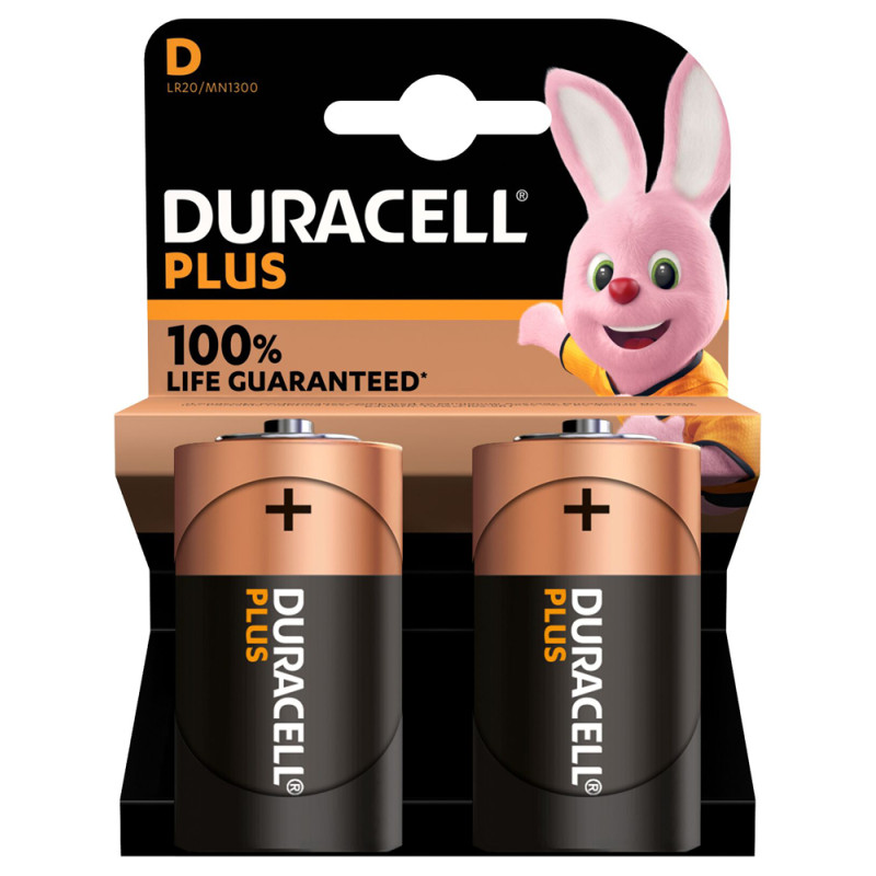 Pile alcaline Plus D 2 pièces DURACELL