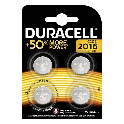 Pile bouton au lithium DL2016 4 pièces DURACELL