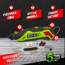 Mini perceuse CPRE135-40 avec 40 accessoires 130 W CONSTRUCTOR