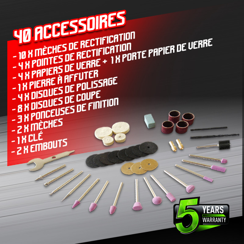 Mini perceuse CPRE135-40 avec 40 accessoires 130 W CONSTRUCTOR