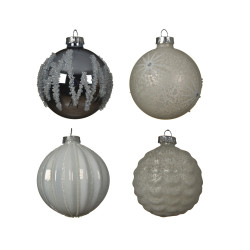 Boule de Noël en verre avec motif en relief 8 cm DECORIS