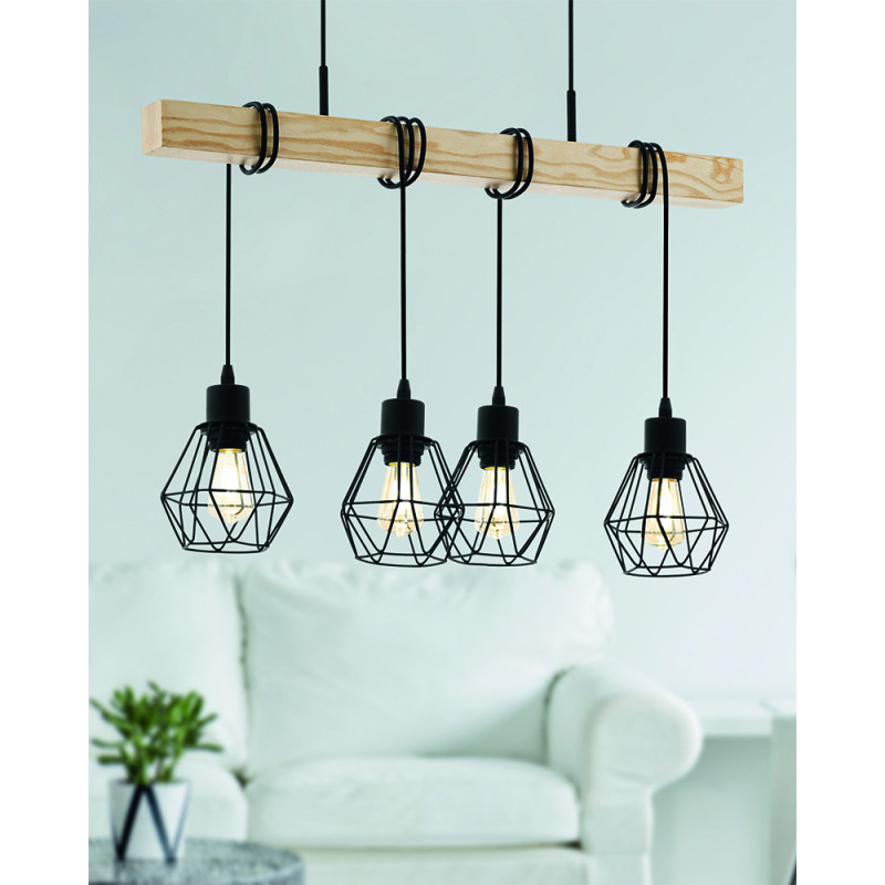 Suspension noire et chêne Townshend E27 240 W EGLO Suspension noire et chêne Townshend E27 240 W EGLO