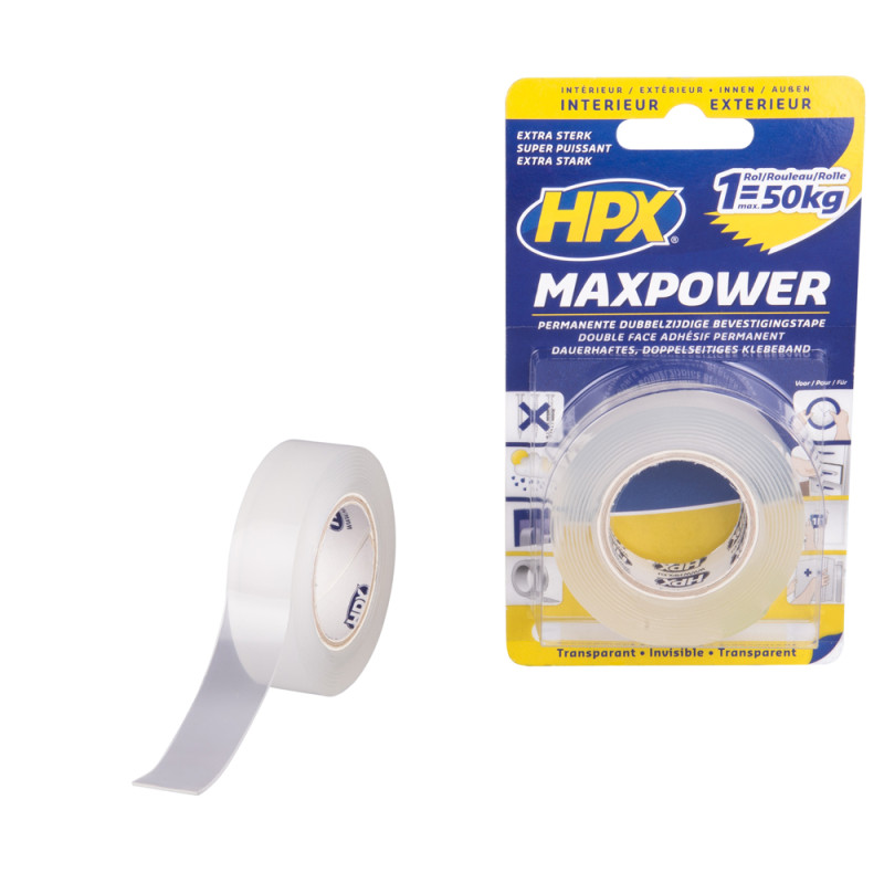 Adhésif double face Max Power Transparent 2 m HPX