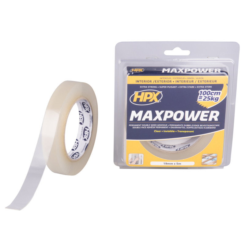 Adhésif double face Max Power Transparent 5 m HPX