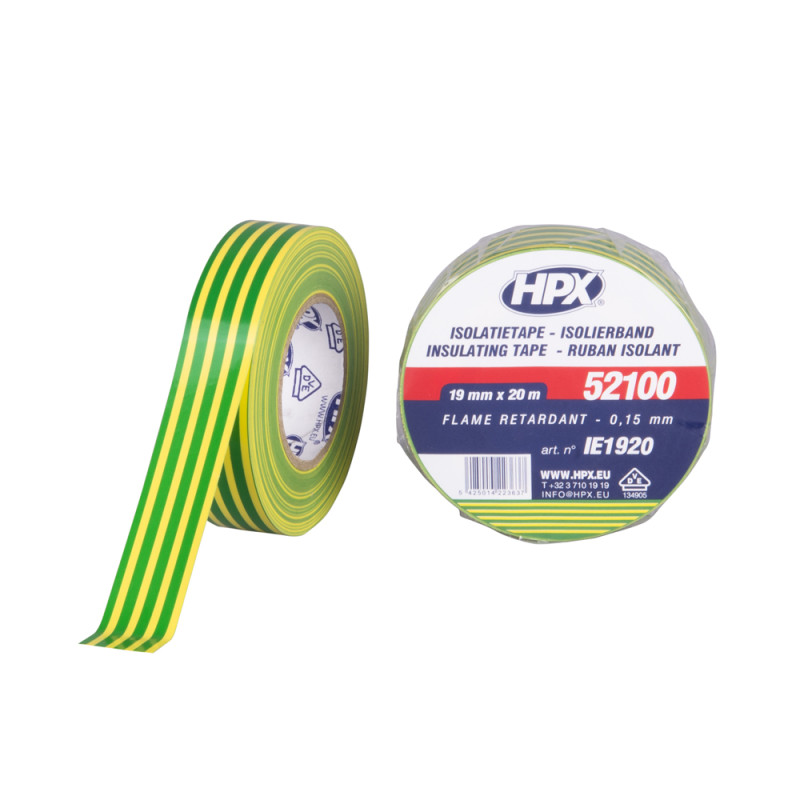 Ruban isolant PVC VDE Vert et Jaune 20 m HPX