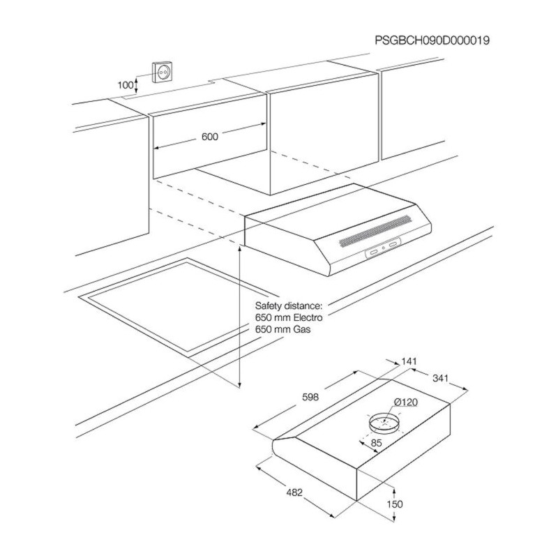 Hotte sous-encastrable LED 60 cm noire ZANUSSI