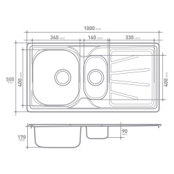 Évier de cuisine à encastrer Legato 1 + 1/2 bac acier inoxydable 100 x 50 cm VAN MARCKE GO