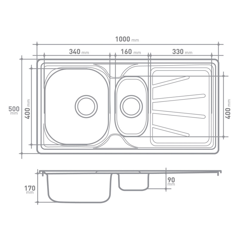 Évier de cuisine à encastrer Legato 1 + 1/2 bac acier inoxydable 100 x 50 cm VAN MARCKE GO