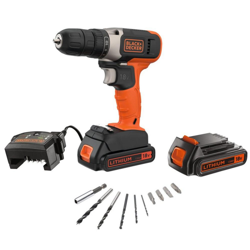 Perceuse visseuse sur batterie avec accessoires BCD001KBA10-QW 18 V BLACK+DECKER