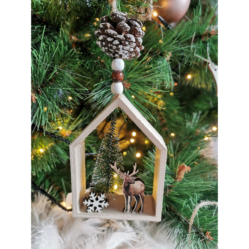 Maison contreplaquée renne à suspendre – Déco Noël | DECORIS

