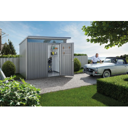 Abri de jardin en métal AvantGarde 1 porte gris métallisé 2,6 x 2,2 x 2,18 m BIOHORT