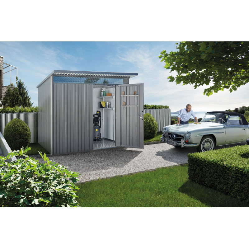 Abri de jardin en métal AvantGarde 1 porte gris métallisé 2,6 x 2,2 x 2,18 m BIOHORT