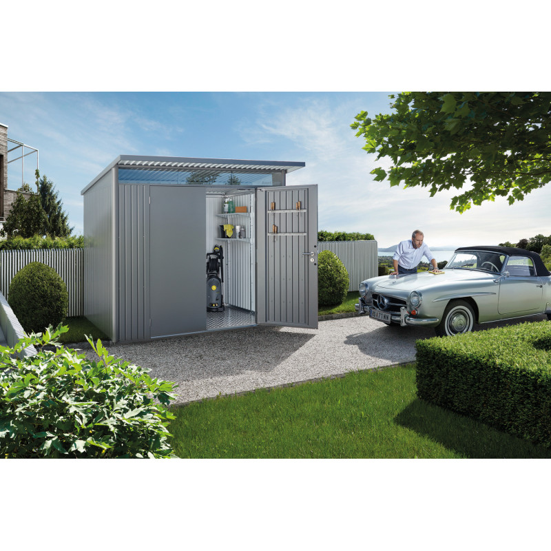 Abri de jardin en métal AvantGarde double porte gris métallisé 2,6 x 2,2 x 2,18 m BIOHORT Abri de jardin en métal AvantGarde double porte gris métallisé 2,6 x 2,2 x 2,18 m BIOHORT