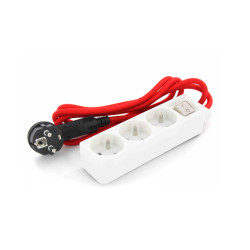 Multiprise 3 prises averc interrupteur et câble textile rouge 1,5 m CHACON