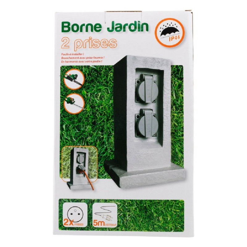 Borne de jardin avec 2 prises étanches 5 m