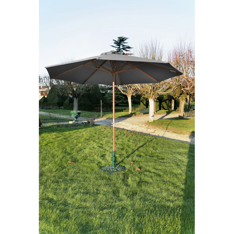 Parasol droit gris avec mât en bois Ø 300 cm