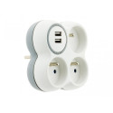 Domino 3 x 16 A et 2 USB blanc et gris