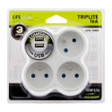 Domino 3 x 16 A et 2 USB blanc et gris