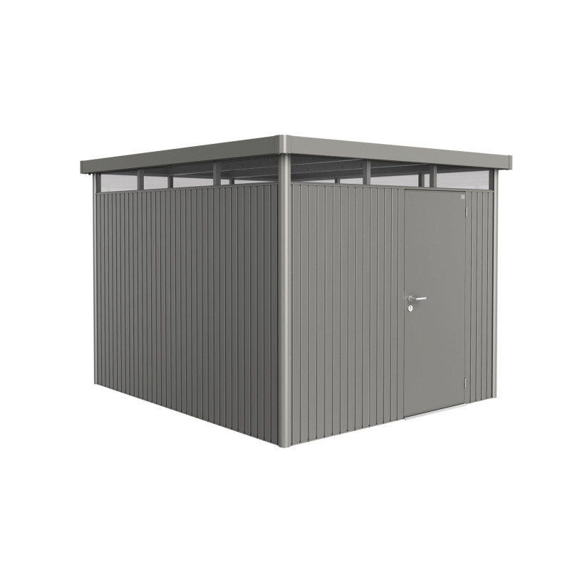 Abri de jardin en métal HighLine 1 porte gris métallisé 2,75 x 3,15 x 2,22 m BIOHORT