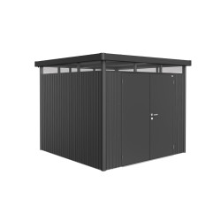 Abri de jardin métal HighLine BIOHORT gris foncé double porte | BIOHORT