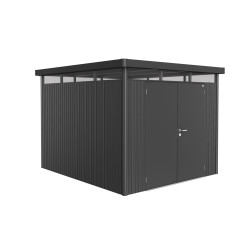 Abri de jardin en métal HighLine BIOHORT gris foncé à double porte | BIOHORT