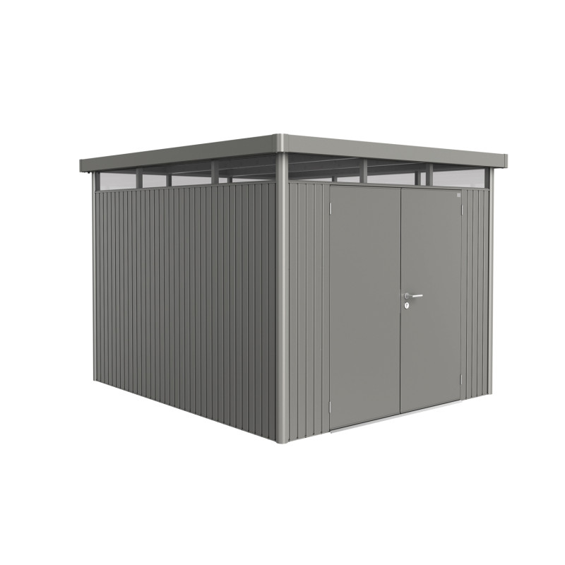 Abri de jardin en métal HighLine double porte gris métallisé 2,75 x 3,15 x 2,22 m BIOHORT