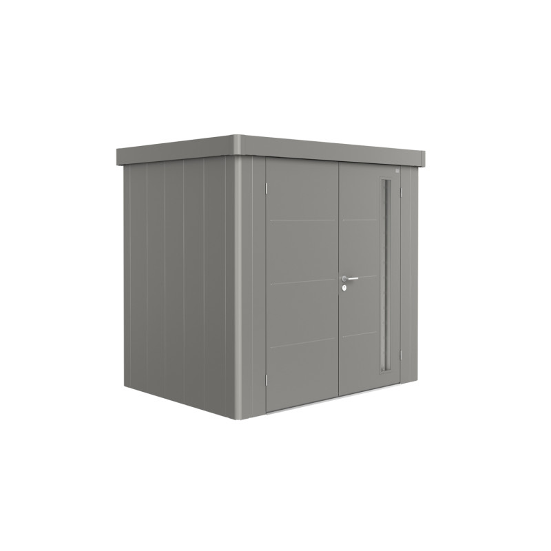 Abri de jardin en métal Neo double porte gris métallisé 2,36 x 1,8 x 2,22 m BIOHORT