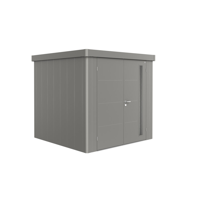 Abri de jardin en métal Neo double porte gris métallisé 2,36 x 2,36 x 2,22 m BIOHORT