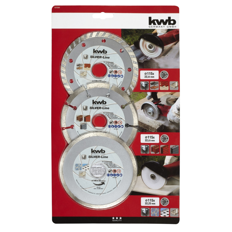 Set de disques à tonconner diamant Ø 115 mm 3 pièces KWB