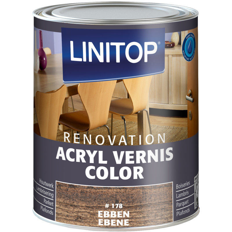 Vernis acrylique Color Renovation pour boiserie intérieure Ébène 0,25 L LINITOP