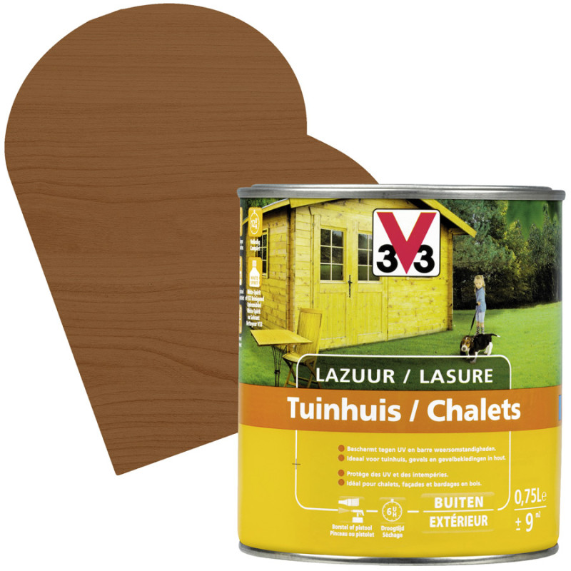 Lasure pour chalet en bois Chêne Foncé satinée 0,75 L V33