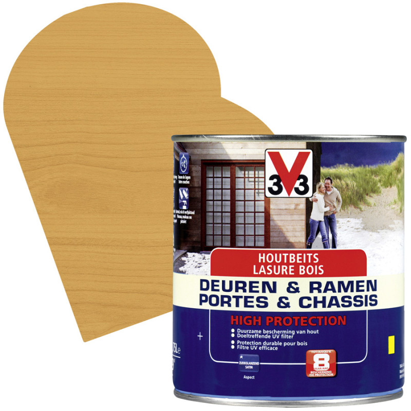 Lasure pour portes et châssis Haute Protection Chêne Moyen satinée 0,75 L V33