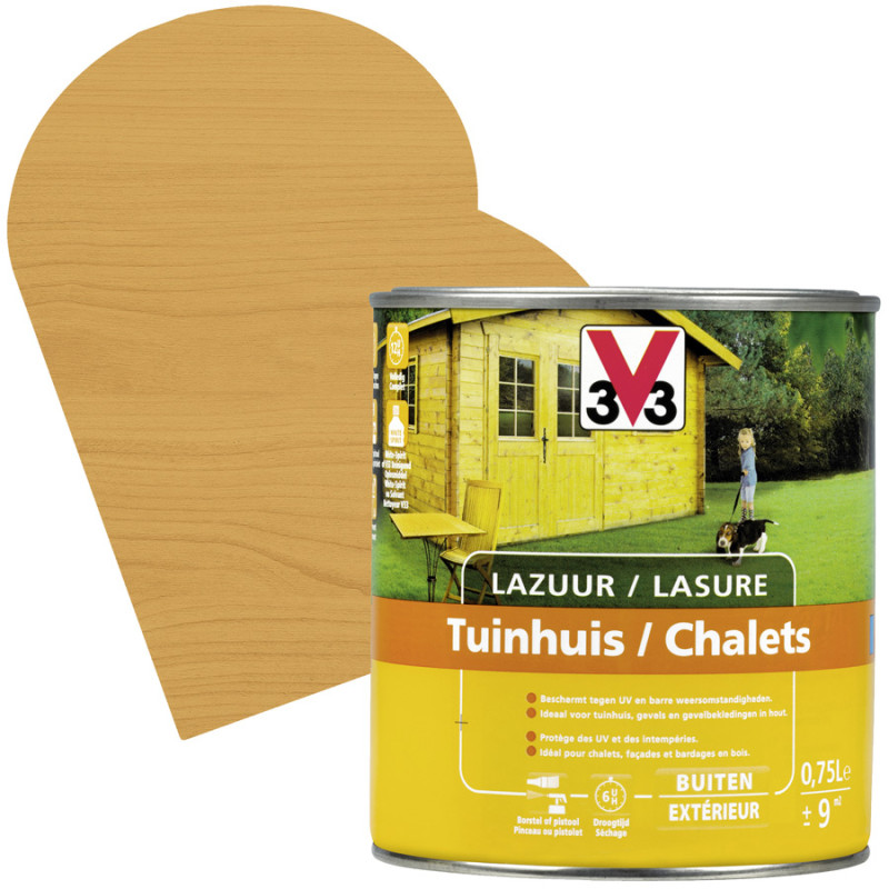 Lasure pour chalet en bois Chêne Moyen satinée 0,75 L V33