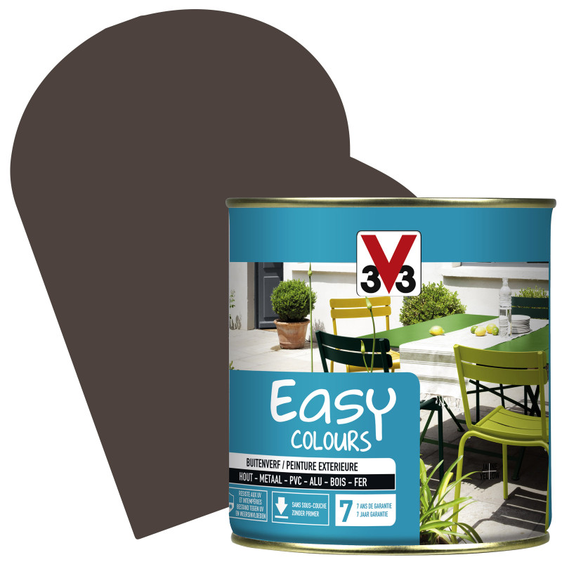 Peinture extérieure Easy Colours pour bois métal PVC Brun Havane satinée 0,5 L V33