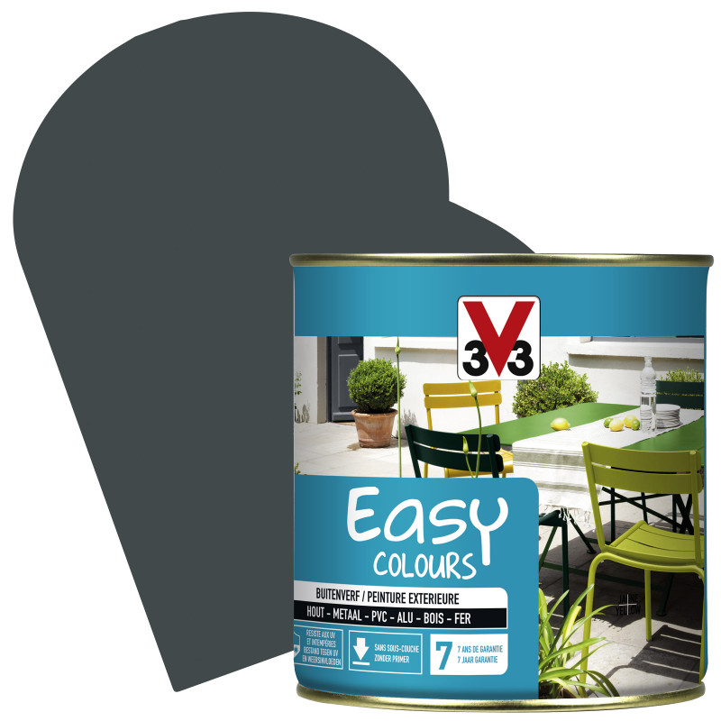 Peinture extérieure Easy Colours pour bois métal PVC Anthracite satinée 0,5 L V33