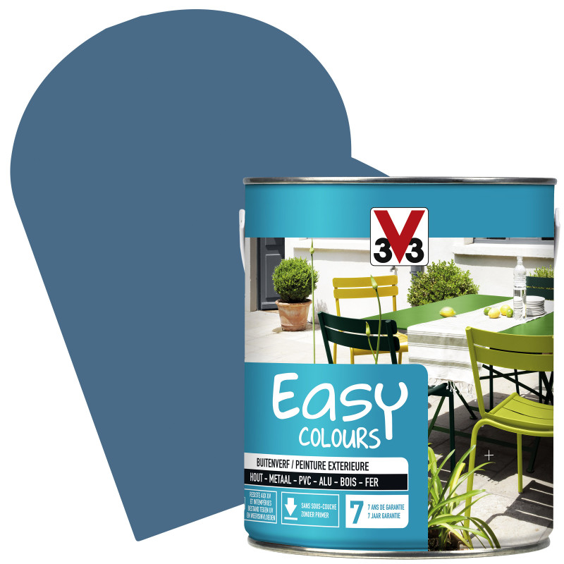 Peinture extérieure Easy Colours pour bois métal PVC Bleu Orage satinée 2,5 L V33