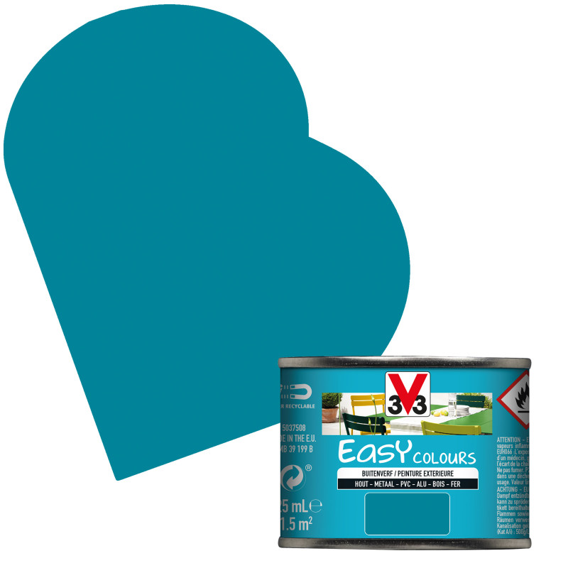 Peinture extérieure Easy Colours pour bois métal PVC Turquoise satinée 0,125 L V33