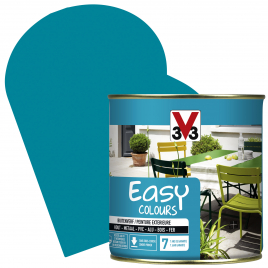 Peinture extérieure Easy Colours pour bois métal PVC Turquoise satinée 0,5 L V33
