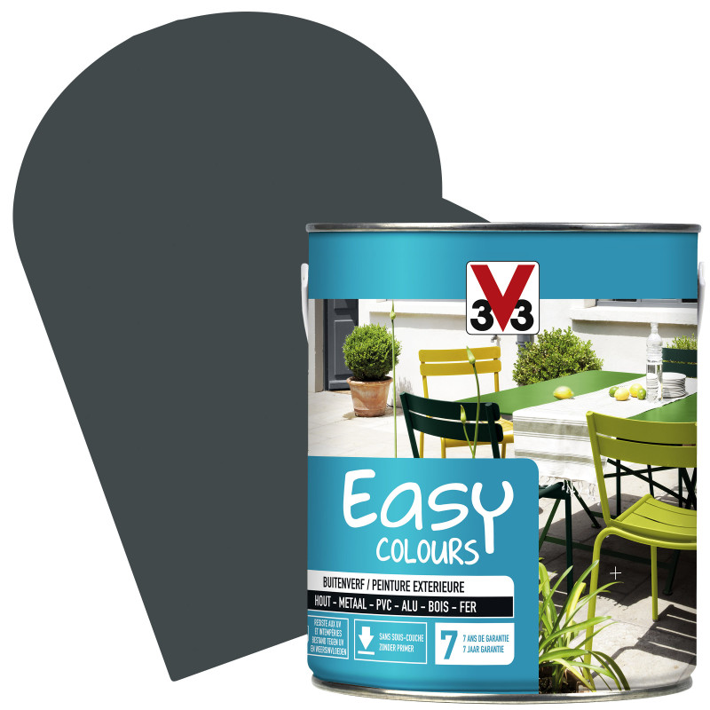 Peinture extérieure Easy Colours pour bois métal PVC Anthracite satinée 2,5 L V33