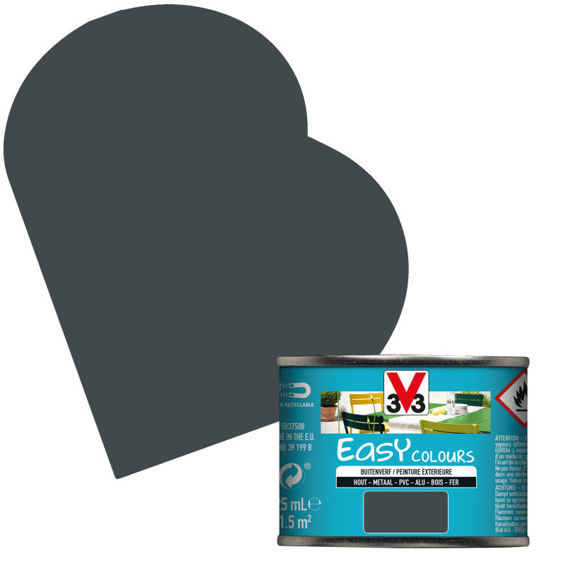 Peinture extérieure Easy Colours pour bois métal PVC Anthracite satinée 0,125 L V33