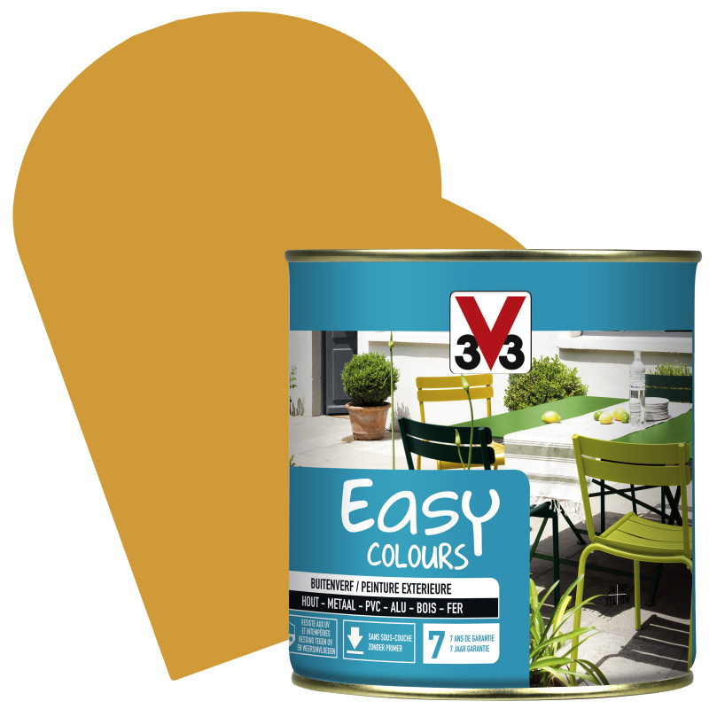 Peinture extérieure Easy Colours pour bois métal PVC Miel satinée 0,5 L V33